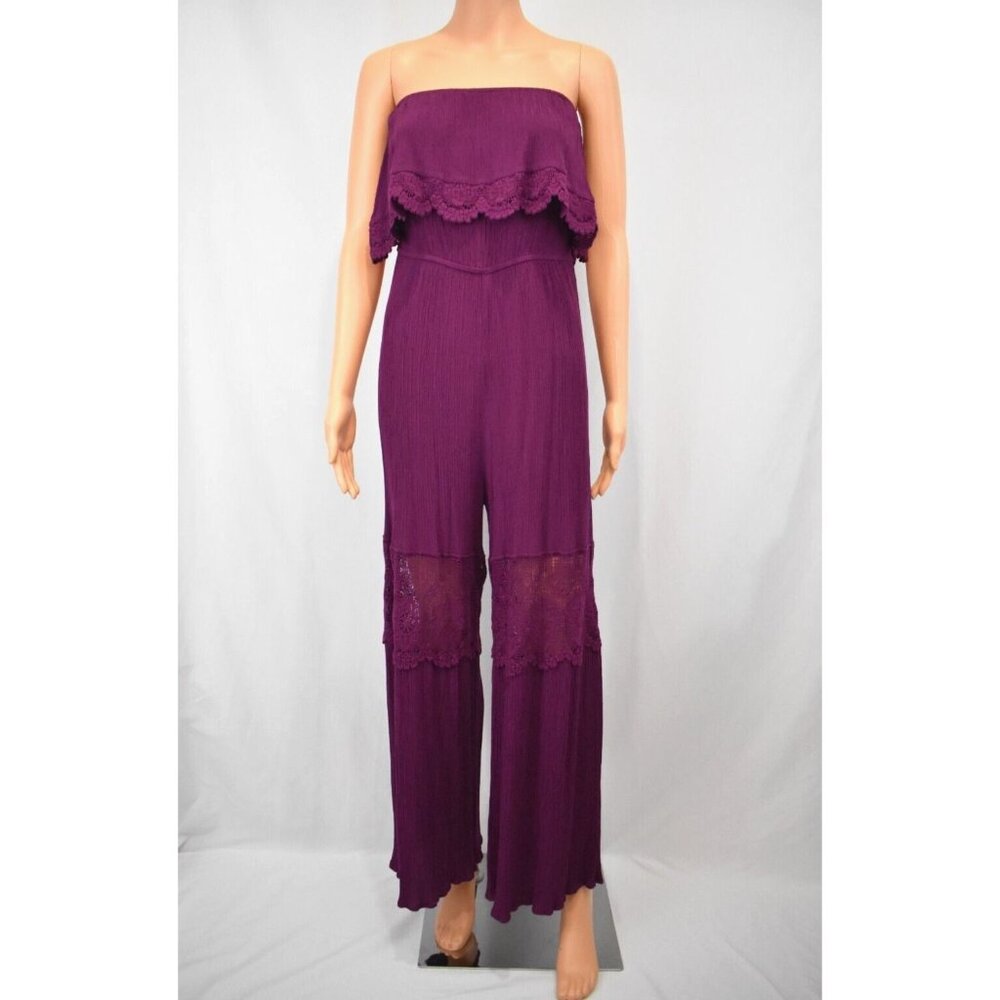 Eyeshadow Strapless Jumpsuit Women's M Tiered Lace Crinkle Romantic Boho Fairy